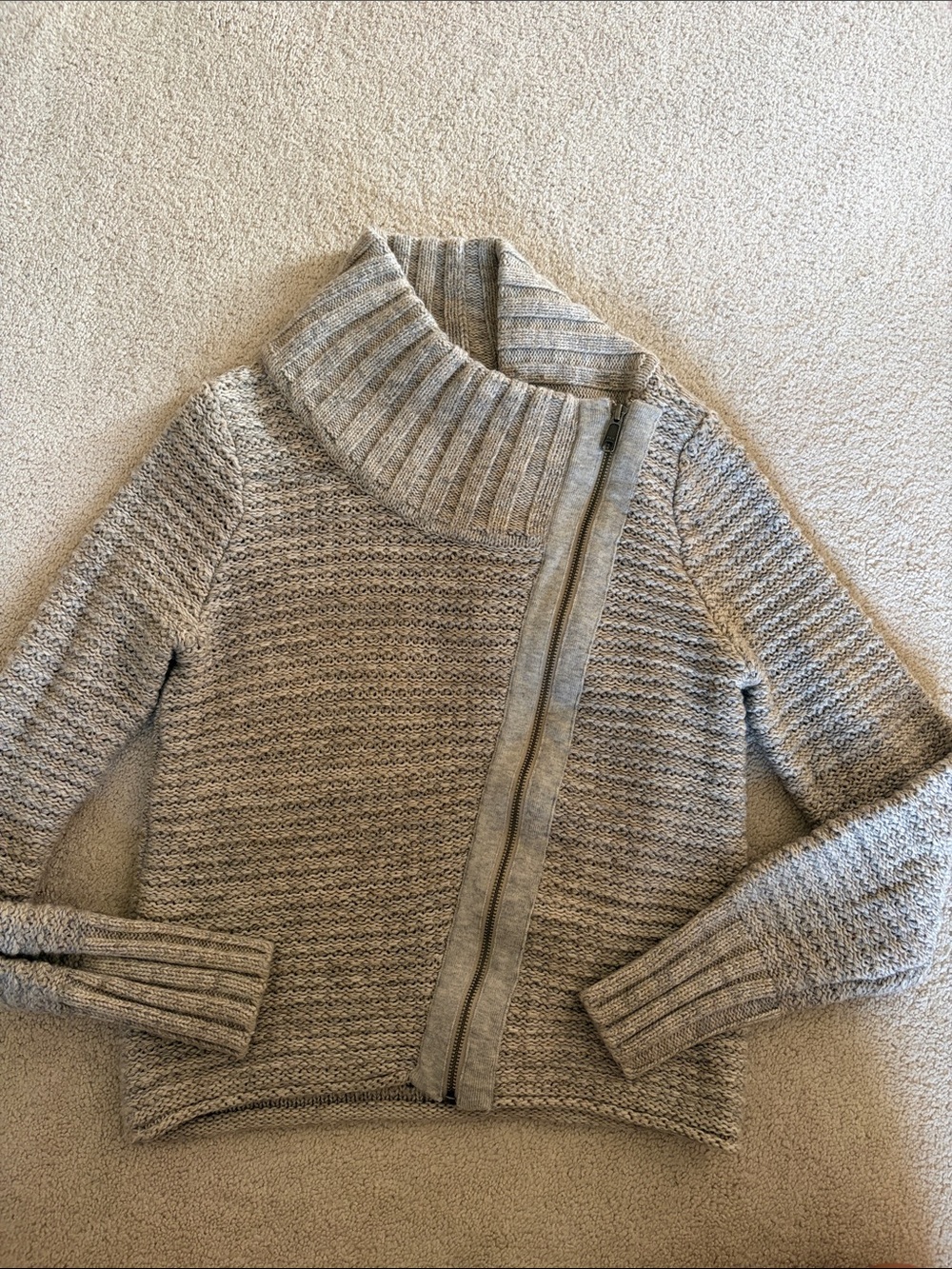 Athleta Neutral Ribbed Funnel Zip Sweater jacket- Beige/Taupe